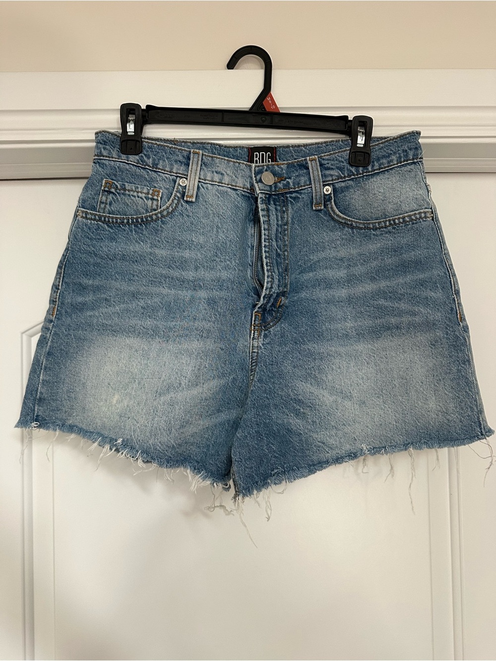 BDG High-Rise Medium Blue Denim Cutoff Shorts